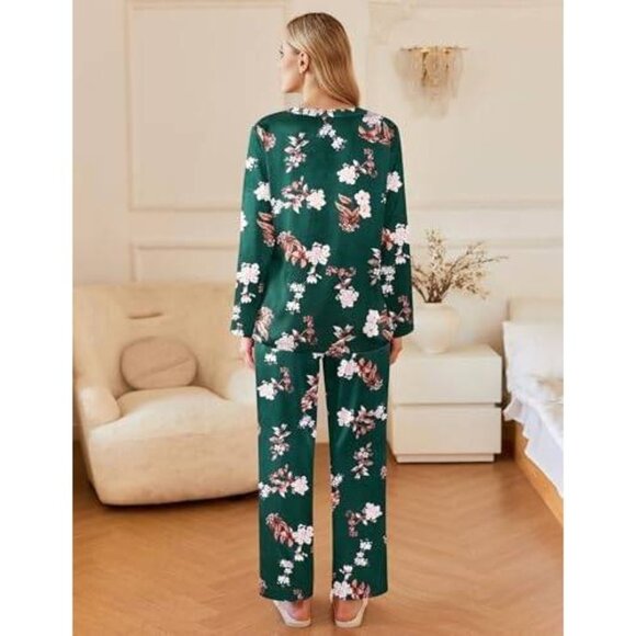 Women's 2-Piece Silk Satin PJs- Comfy Long Sleeve Sleep & Lounge Set Medium - Picture 4 of 6